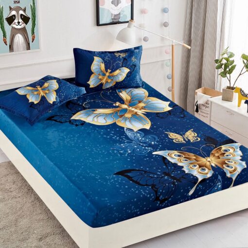 Husa de pat cu elastic,3D,Bumbac Finet, pentru pat de 2 persoane + 2 fete de perna JOJO Home