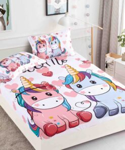 Husa de pat cu elastic,3D,Bumbac Finet, pentru pat de 2 persoane + 2 fete de perna JOJO Home