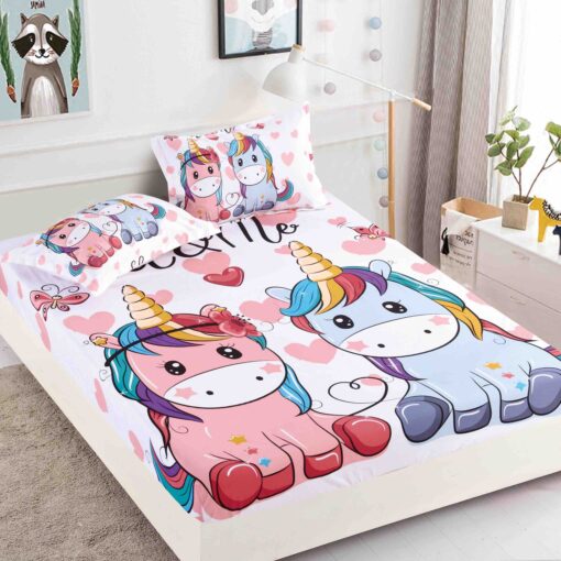 Husa de pat cu elastic,3D,Bumbac Finet, pentru pat de 2 persoane + 2 fete de perna JOJO Home