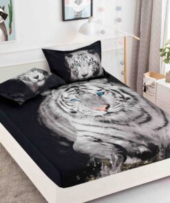 Husa de pat cu elastic,3D,Bumbac Finet, pentru pat de 2 persoane + 2 fete de perna JOJO Home