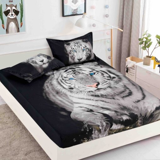 Husa de pat cu elastic,3D,Bumbac Finet, pentru pat de 2 persoane + 2 fete de perna JOJO Home