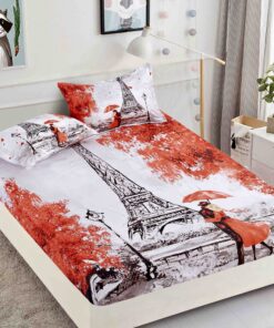 Husa de pat cu elastic,3D,Bumbac Finet, pentru pat de 2 persoane + 2 fete de perna JOJO Home