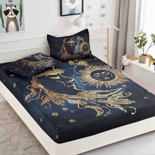Husa de pat cu elastic,3D,Bumbac Finet, pentru pat de 2 persoane + 2 fete de perna JOJO Home