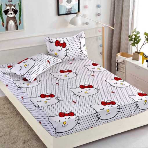 Husa de pat cu elastic,Bumbac Finet,Pentru pat de 1 persoana + 2 fete de perna, JOJO Home