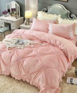 Set Lenjerie de Pat din Catifea, Cu Broderie, 4 Piese, Pat 2 Persoane, JOJO Home