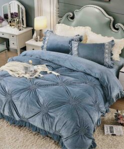 Set Lenjerie de Pat din Catifea, Cu Broderie, 4 Piese, Pat 2 Persoane, JOJO Home