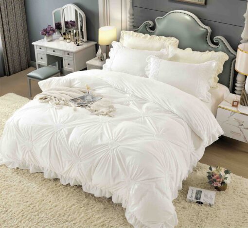 Set Lenjerie de Pat din Catifea, Cu Broderie, 4 Piese, Pat 2 Persoane, JOJO Home