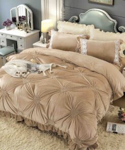 Set Lenjerie de Pat din Catifea, Cu Broderie, 4 Piese, Pat 2 Persoane, JOJO Home