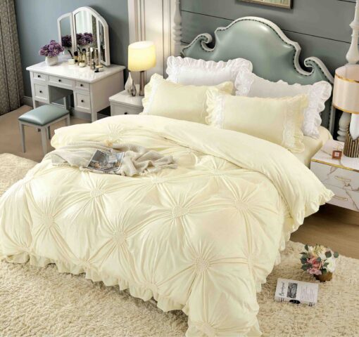 Set Lenjerie de Pat din Catifea, Cu Broderie, 4 Piese, Pat 2 Persoane, JOJO Home