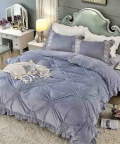 Set Lenjerie de Pat din Catifea, Cu Broderie, 4 Piese, Pat 2 Persoane, JOJO Home