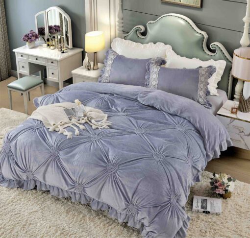 Set Lenjerie de Pat din Catifea, Cu Broderie, 4 Piese, Pat 2 Persoane, JOJO Home