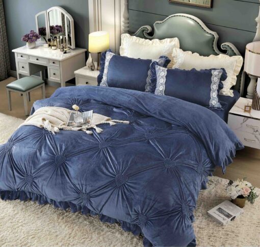 Set Lenjerie de Pat din Catifea, Cu Broderie, 4 Piese, Pat 2 Persoane, JOJO Home
