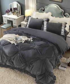 Set Lenjerie de Pat din Catifea, Cu Broderie, 4 Piese, Pat 2 Persoane, JOJO Home