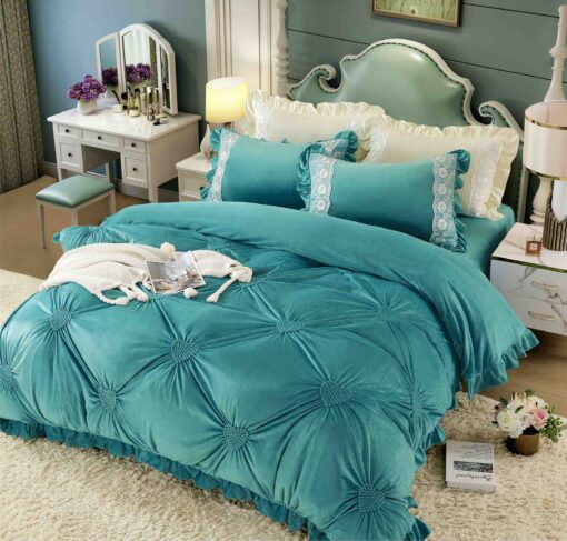 Set Lenjerie de Pat din Catifea, Cu Broderie, 4 Piese, Pat 2 Persoane, JOJO Home