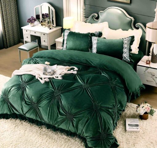 Set Lenjerie de Pat din Catifea, Cu Broderie, 4 Piese, Pat 2 Persoane, JOJO Home