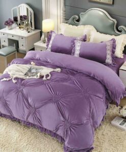 Set Lenjerie de Pat din Catifea, Cu Broderie, 4 Piese, Pat 2 Persoane, JOJO Home
