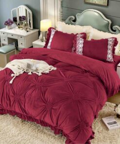 Set Lenjerie de Pat din Catifea, Cu Broderie, 4 Piese, Pat 2 Persoane, JOJO Home