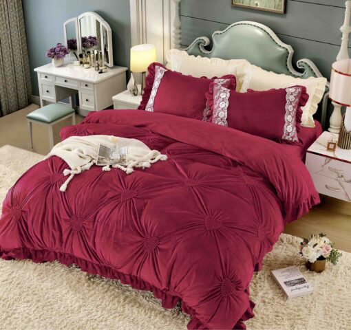 Set Lenjerie de Pat din Catifea, Cu Broderie, 4 Piese, Pat 2 Persoane, JOJO Home