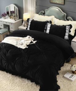 Set Lenjerie de Pat din Catifea, Cu Broderie, 4 Piese, Pat 2 Persoane, JOJO Home