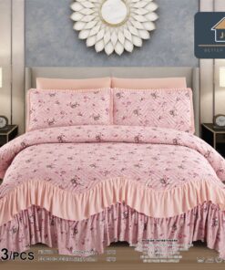 Cuvertura de Pat cu Volanase din Finet, 3 piese,JOJO Home