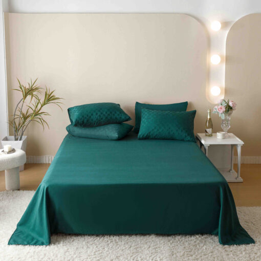 Lenjerie pat dublu, JACQUARD FINETAT, 6 piese, Verde Smarald,JOJO Home - imagine 5