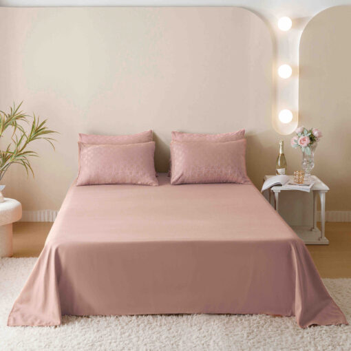 Lenjerie pat dublu, JACQUARD FINETAT, 6 piese,Roz Pudra,JOJO Home - imagine 10