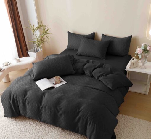 Lenjerie pat dublu, JACQUARD FINETAT, 6 piese,Negru,JOJO Home - imagine 2