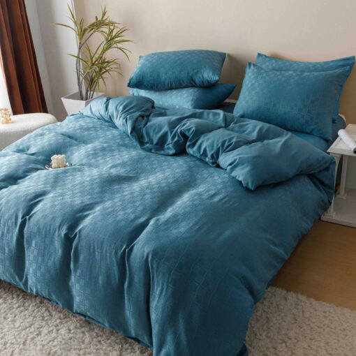 Lenjerie pat dublu, JACQUARD FINETAT, 6 piese,Albastru,JOJO Home - imagine 3