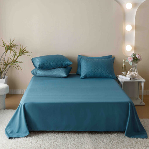 Lenjerie pat dublu, JACQUARD FINETAT, 6 piese,Albastru,JOJO Home - imagine 6