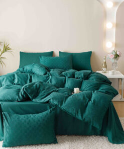 Lenjerie pat dublu, JACQUARD FINETAT, 6 piese, Verde Smarald,JOJO Home
