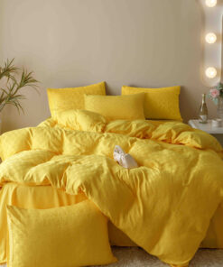 Lenjerie pat dublu, JACQUARD FINETAT, 6 piese,Galben intens,JOJO Home
