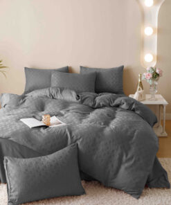 Lenjerie pat dublu, JACQUARD FINETAT, 6 piese,Gri inchis,JOJO Home