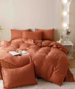 Lenjerie pat dublu, JACQUARD FINETAT, 6 piese,Maro,JOJO Home