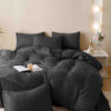 Lenjerie pat dublu, JACQUARD FINETAT, 6 piese,Negru,JOJO Home