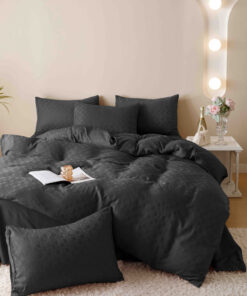 Lenjerie pat dublu, JACQUARD FINETAT, 6 piese,Negru,JOJO Home