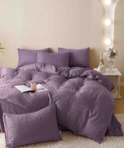 Lenjerie pat dublu, JACQUARD FINETAT, 6 piese,Mov,JOJO Home