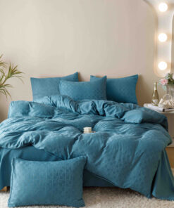 Lenjerie pat dublu, JACQUARD FINETAT, 6 piese,Albastru,JOJO Home