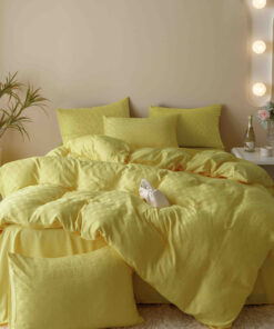 Lenjerie pat dublu, JACQUARD FINETAT, 6 piese,Galben lemon,JOJO Home