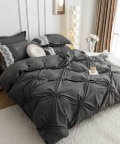 Lenjerie pat dublu, BUMBAC Soft Touch, 6 piese, cu INIMI BRODATE, JOJO Home, Gri Antracit