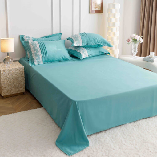 Lenjerie pat dublu, BUMBAC Soft Touch, 6 piese, cu INIMI BRODATE, JOJO Home, Aqua Blue - imagine 9