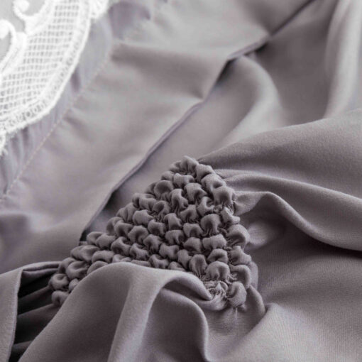 Lenjerie pat dublu, BUMBAC Soft Touch, 6 piese, cu INIMI BRODATE, JOJO Home, Gri - imagine 6