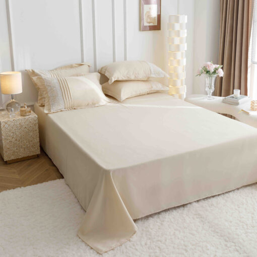 Lenjerie pat dublu, BUMBAC Soft Touch, 6 piese, cu INIMI BRODATE, JOJO Home, Crem - imagine 10