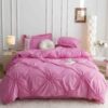 Lenjerie pat dublu, BUMBAC Soft Touch, 6 piese, cu INIMI BRODATE, JOJO Home, Roz