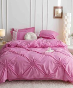 Lenjerie pat dublu, BUMBAC Soft Touch, 6 piese, cu INIMI BRODATE, JOJO Home, Roz