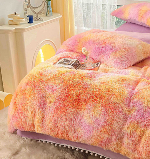 Lenjerie Cocolino Fluffy cu Ciucuri Super Pufoasa, 6 Piese, Portocaliu Multicolor, JOJO Home - imagine 3