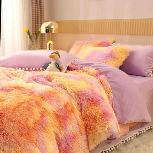 Lenjerie Cocolino Fluffy cu Ciucuri Super Pufoasa, 6 Piese, Portocaliu Multicolor, JOJO Home - imagine 4