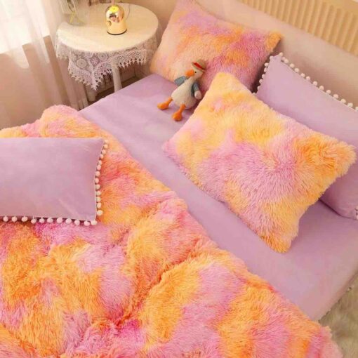 Lenjerie Cocolino Fluffy cu Ciucuri Super Pufoasa, 6 Piese, Portocaliu Multicolor, JOJO Home - imagine 6