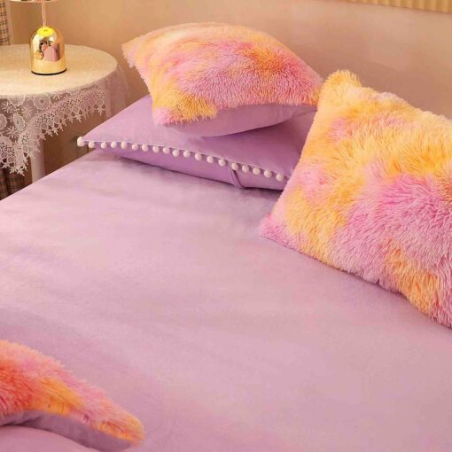 Lenjerie Cocolino Fluffy cu Ciucuri Super Pufoasa, 6 Piese, Portocaliu Multicolor, JOJO Home - imagine 5
