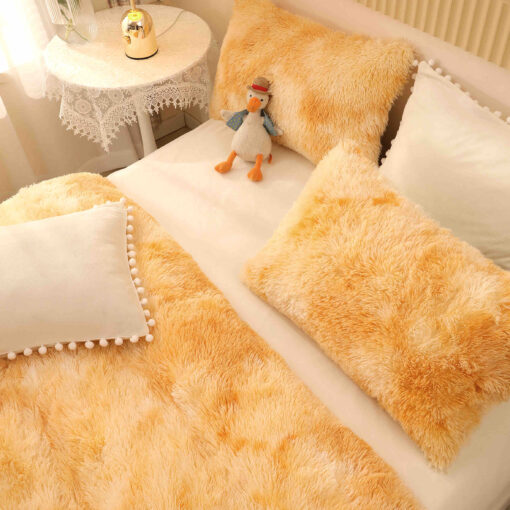 Lenjerie Cocolino Fluffy cu Ciucuri Super Pufoasa, 6 Piese, Galben Multicolor, JOJO Home - imagine 2