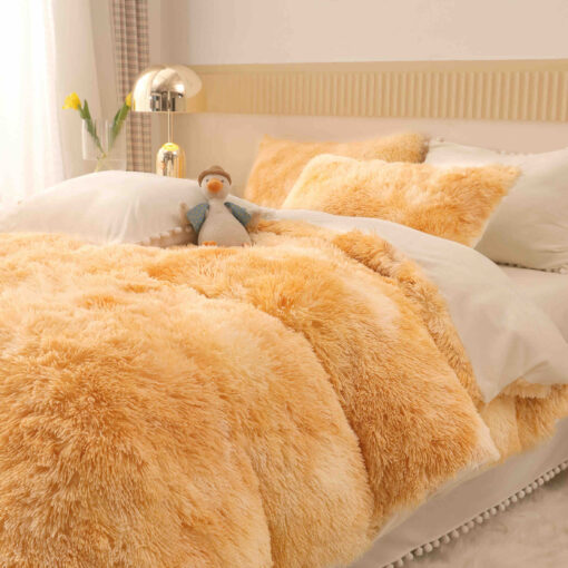 Lenjerie Cocolino Fluffy cu Ciucuri Super Pufoasa, 6 Piese, Galben Multicolor, JOJO Home - imagine 3